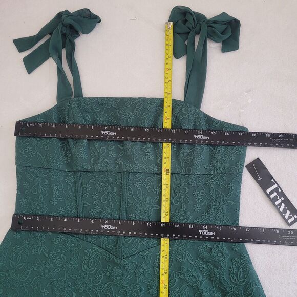 Trixxi Hunter Green Jacquard Floral Corset Babydoll Chiffon Straps‎ Dress XL NWT - Picture 5 of 7